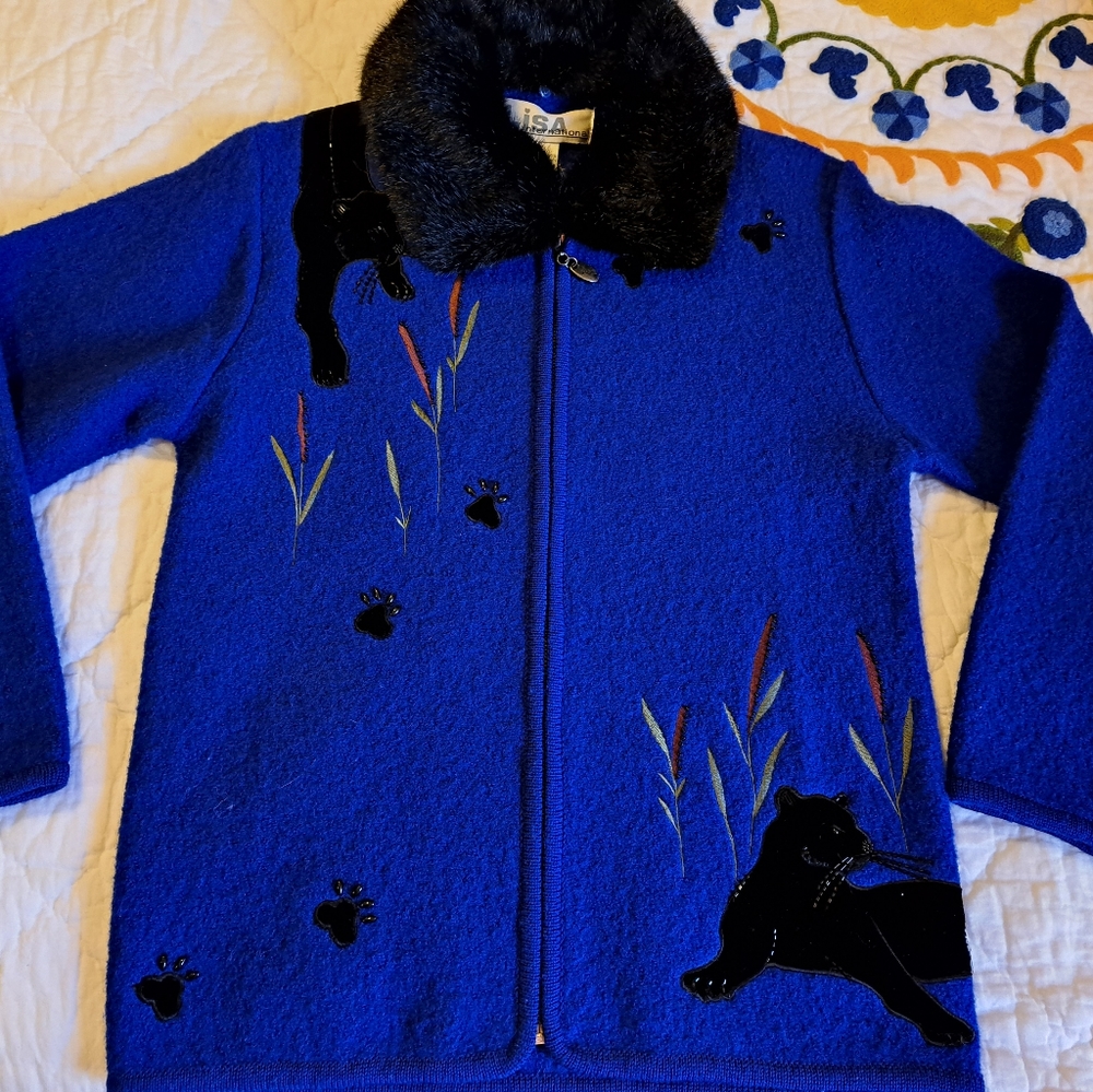 Dressy Ladies Jacket by Lisa International, Sz. S, & removable Faux Fur Collar